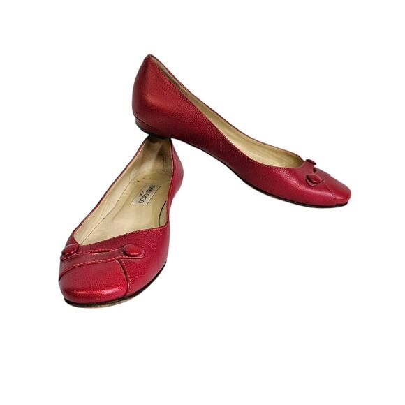 Jimmy Choo Red Leather Round/Almond Toe Ballet Flats Size 38.5 - Picture 1 of 12